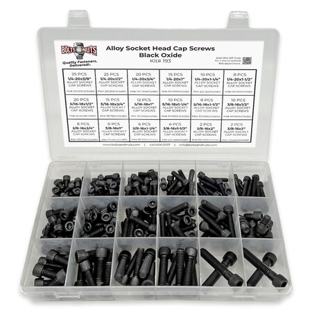 Boltsandnuts.Com Inch Alloy Socket Cap Screws Black Oxide Finish Assortment - 211 PCS Assortment Kit #193